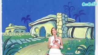 Cuki fiatal wilma flintstone cosplayben masturbál és leszívja a nagy fazsat