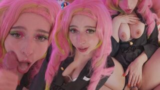 Mitsuri kanroji cosplayben imádja a fasznak a lyukait és kolosszális arconlövellést kap