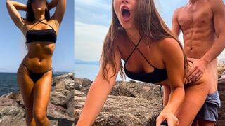 Híres influenszer (jegyes lány) análba kapja szardínia sziklái mögött